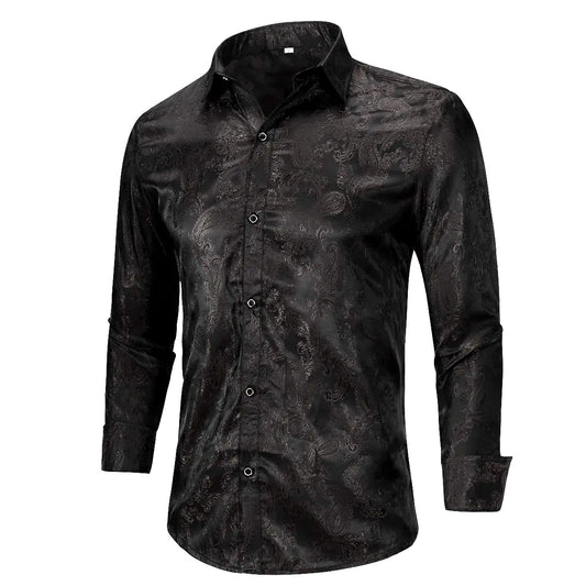 Cloudstyle Mens Paisley Shirt Long Sleeve Dress Shirt Button Down Casual Regular FitBlackXX-Large