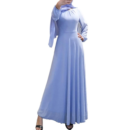 Womens Chiffon Kaftan Abaya Dress Muslim Long Sleeve Self Tie Flowy Maxi Dress Islamic Evening Gown (20243-Sky Blue M) - RRITAAJSHOP